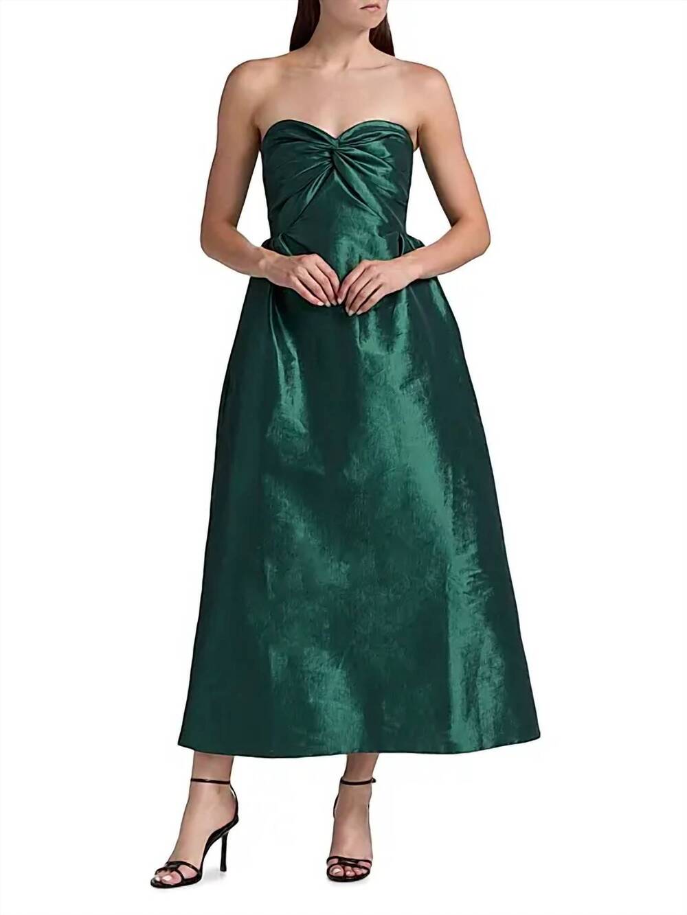 NEW KIKA VARGAS rose taffeta strapless midi dress in pine
